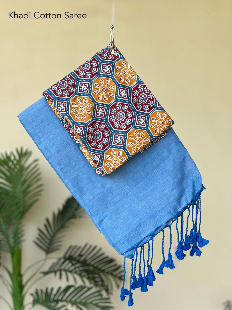 Khadi Cotton Saree with Blouse Piece